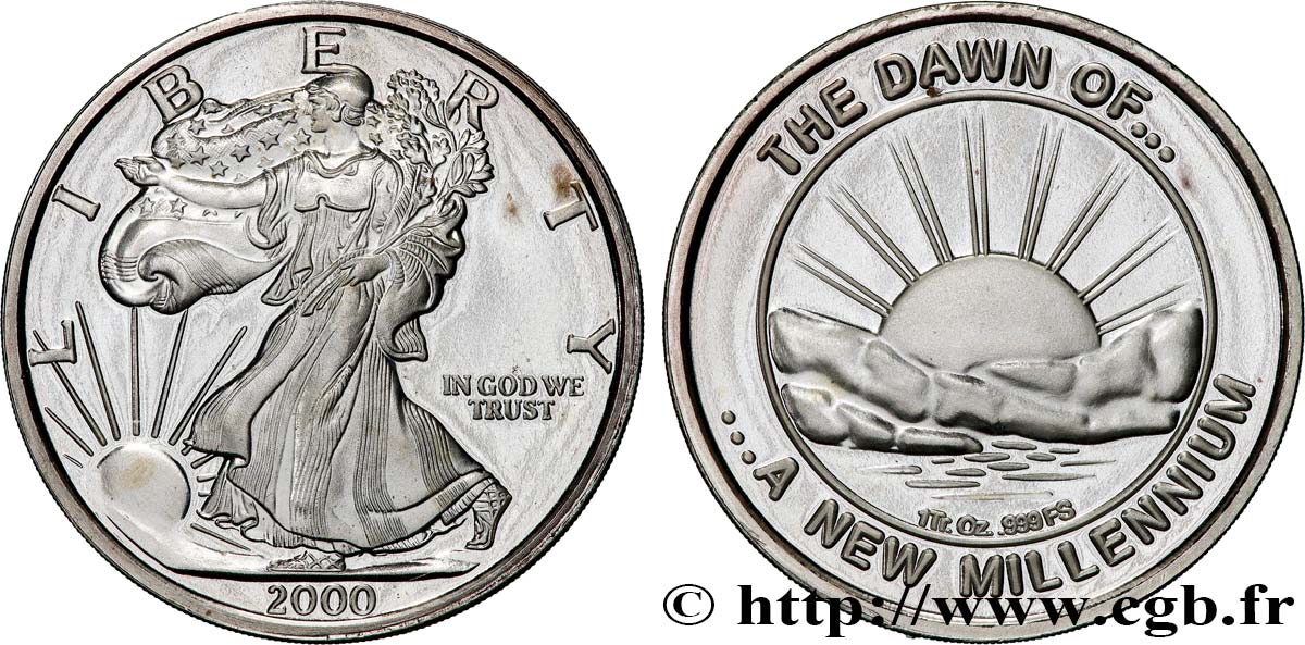 ÉTATS-UNIS D AMÉRIQUE 1 Dollar Proof type Silver Eagle Dawn of a new millenium 2000  SPL 