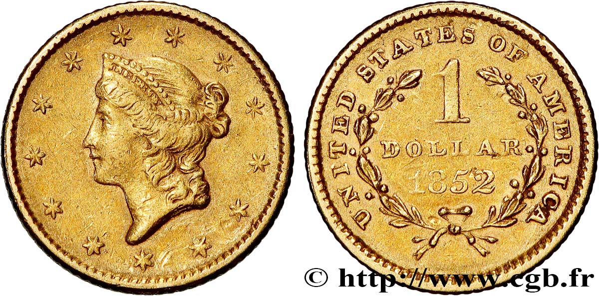ÉTATS-UNIS D AMÉRIQUE 1 Dollar Or  Liberty head  1er type 1852 Philadelphie TTB+ 