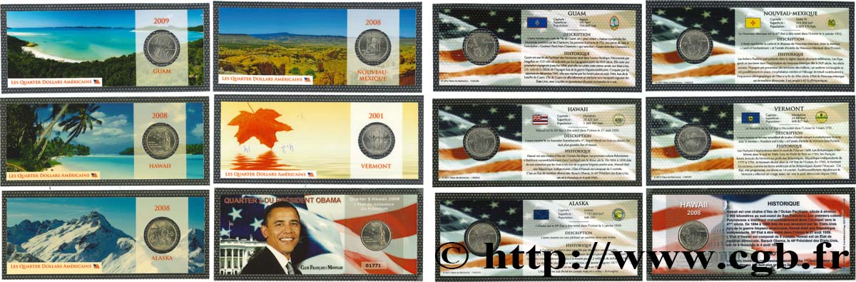 UNITED STATES OF AMERICA Lot de six monnaies 1/4 Dollar  2001-2008-2009 Philadelphie-Denver MS 