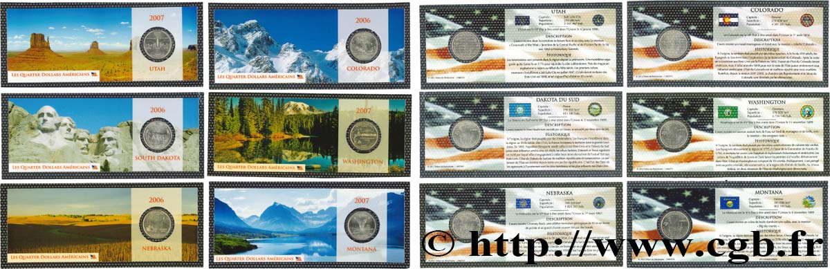 UNITED STATES OF AMERICA Lot de six monnaies 1/4 Dollar  2001-2008-2009 Philadelphie-Denver MS 