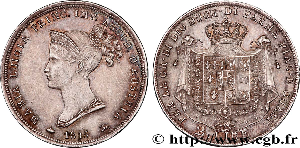ITALIE - DUCHÉ DE PARME DE PLAISANCE ET DE GUASTALLA - MARIE-LOUISE D AUTRICHE 2 Lire 1815 Milan TTB+ 