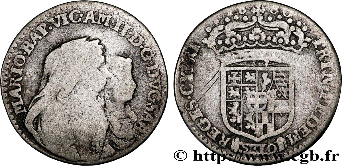 SAVOIE - DUCHÉ DE SAVOIE - VICTOR-AMÉDÉE II Demi-Lire (mezza lira) 1680 Turin VF/VF 