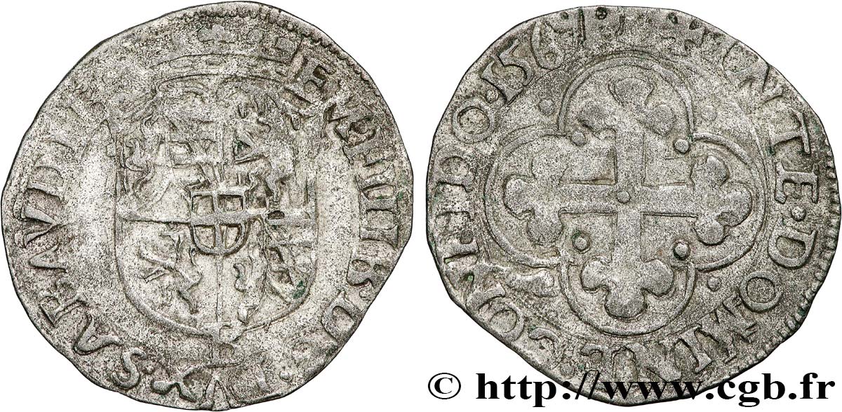 SAVOIE - DUCHÉ DE SAVOIE - EMMANUEL-PHILIBERT DIT  TÊTE DE FER  Sol, 2e type (soldo di II tipo) 1569 Bourg-en-Bresse TTB 