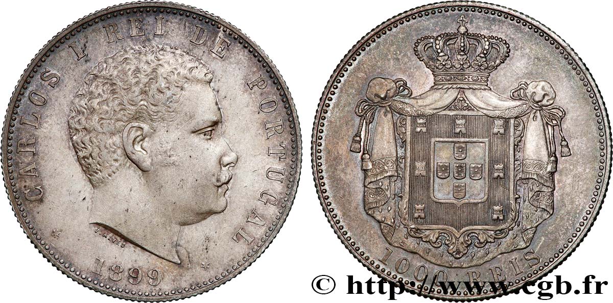 PORTUGAL - ROYAUME DU PORTUGAL - CHARLES Ier 1000 Reis  1899  TTB+ 