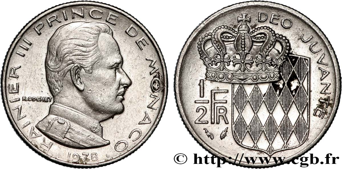 MONACO 1/2 Franc Rainier III 1978 Paris AU 