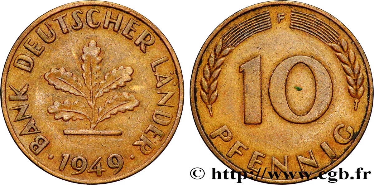 ALLEMAGNE 10 Pfennig “Bank deutscher Länder” 1949 Stuttgart - F TTB 