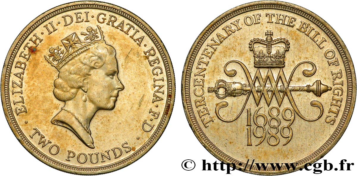 UNITED KINGDOM 2 Pounds (Livres) Charte des droits de 1689 1989  AU 
