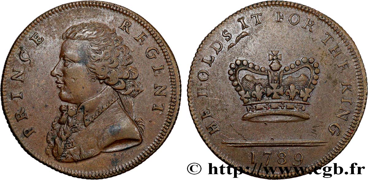 ANGLETERRE 1/2 Penny Token, Commémoration de la naissance du prince régent de Grande Bretagne 1789  TTB+ 