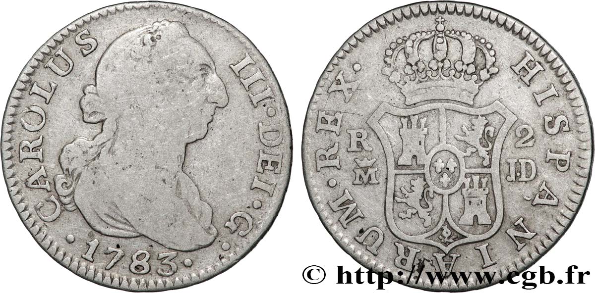 ESPAGNE 2 Reales Charles III 1783 Madrid TB 