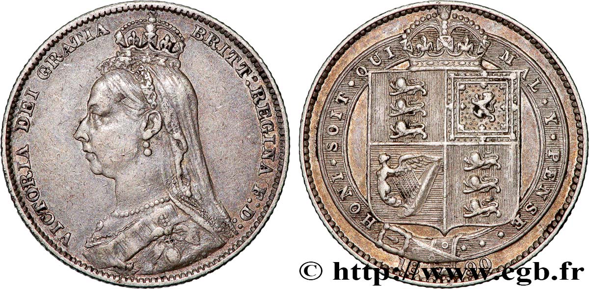 UNITED KINGDOM 1 Shilling Victoria “buste large du jubilé” 1890  XF 