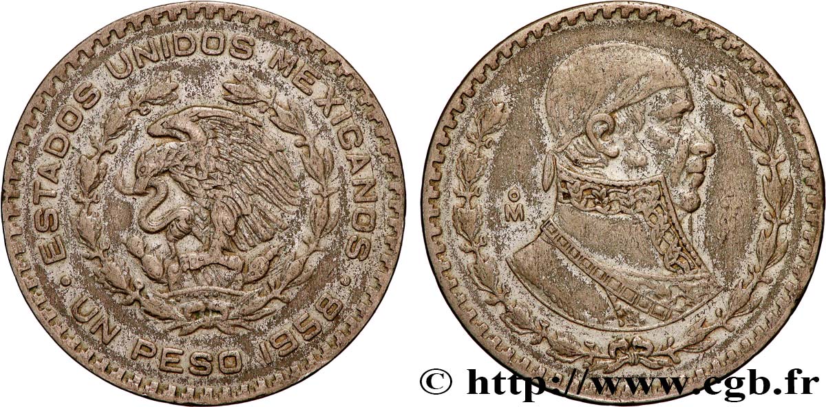MESSICO 1 Peso Jose Morelos y Pavon 1958 Mexico BB 
