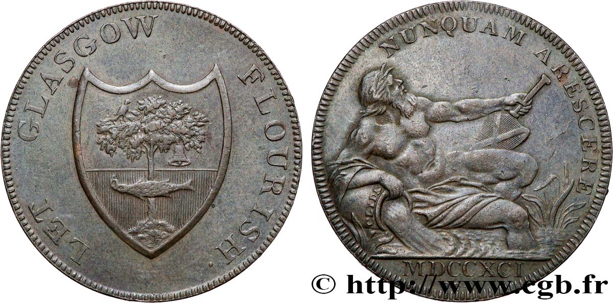 BRITISH TOKENS 1/2 Penny Glasgow (Lanarkshire) 1791  AU 