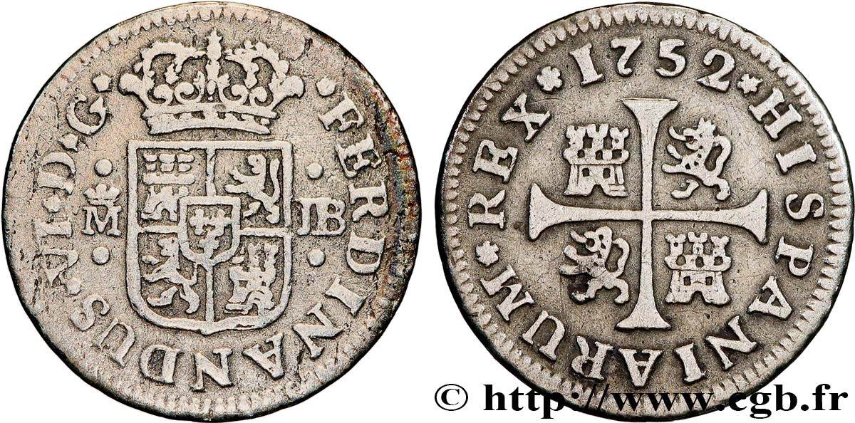 ESPAÑA 1/2 Real Ferdinand VI 1752 Madrid BC+ 