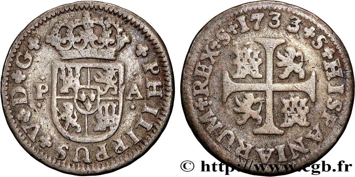 ESPAGNE 1/2 Real Philippe V 1733 Séville TB+ 