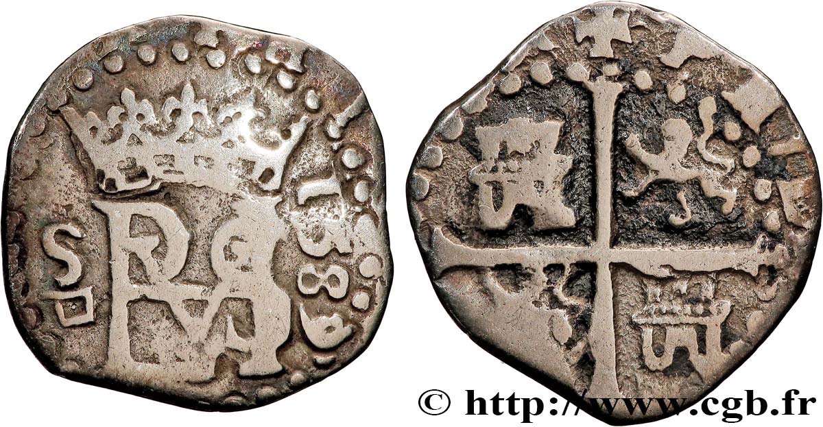 ESPAGNE - ROYAUME D ESPAGNE - PHILIPPE II DE HABSBOURG 1/2 Real 1589 Séville TTB 