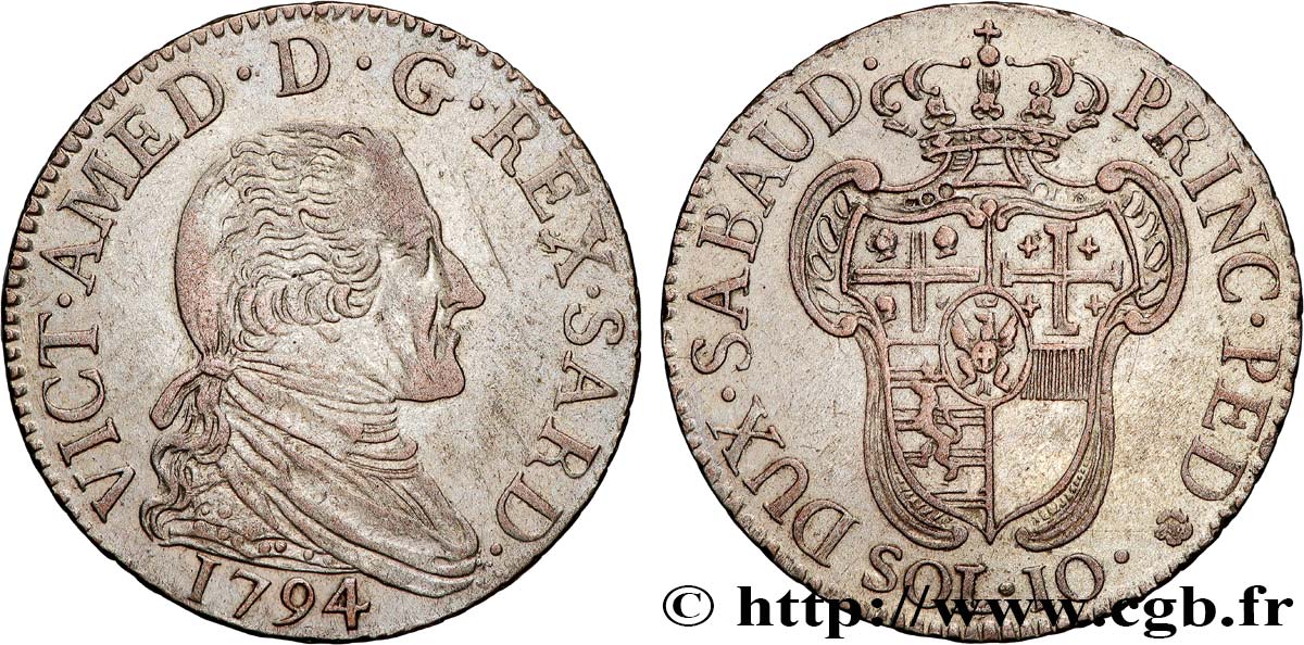 ITALIE - ROYAUME DE SARDAIGNE - VICTOR-AMEDEE III 10 Soldi  1794 Turin MBC 