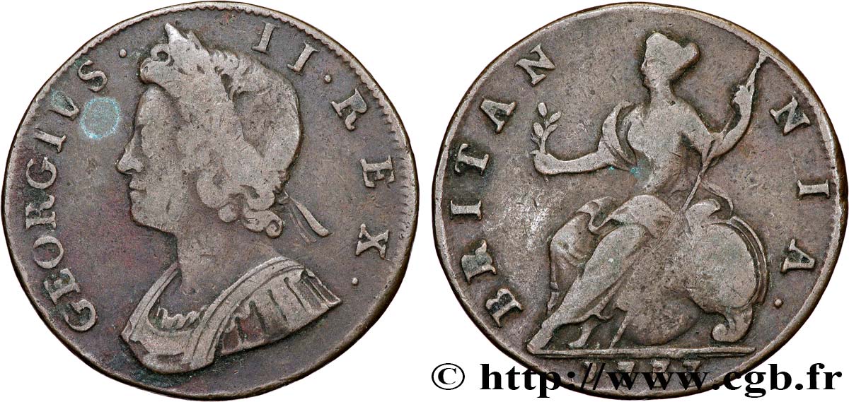 ROYAUME-UNI 1/2 Penny Georges II 1733  TB 