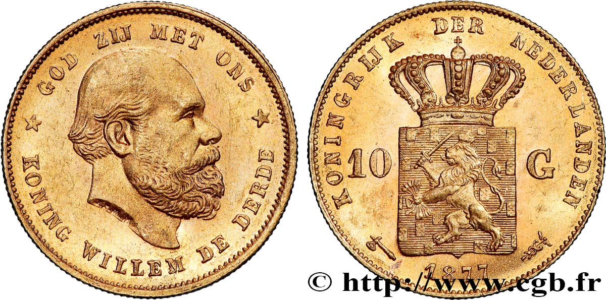 INVESTMENT GOLD 10 Gulden Guillaume III, 2e type 1877 Utrecht SC 