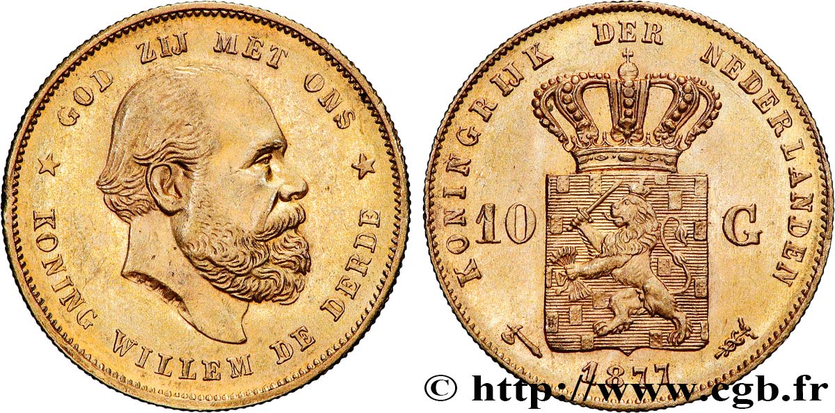 INVESTMENT GOLD 10 Gulden Guillaume III, 2e type 1877 Utrecht AU 