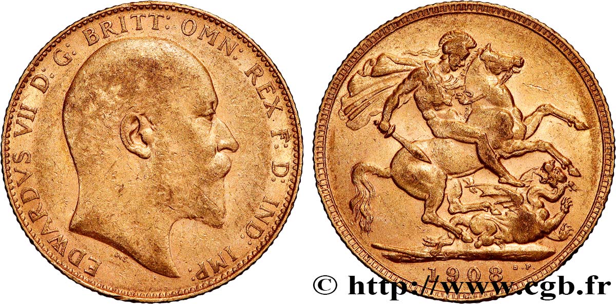 INVESTMENT GOLD 1 Souverain Edouard VII 1908 Londres SS 