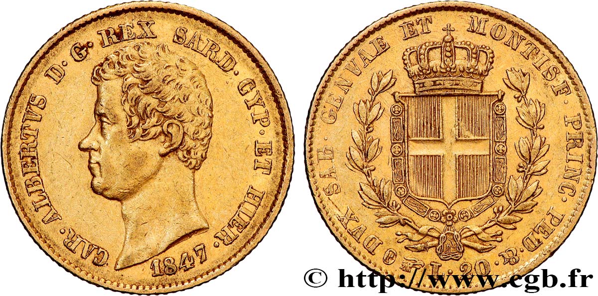 INVESTMENT GOLD 20 Lire 1847 Turin fVZ 