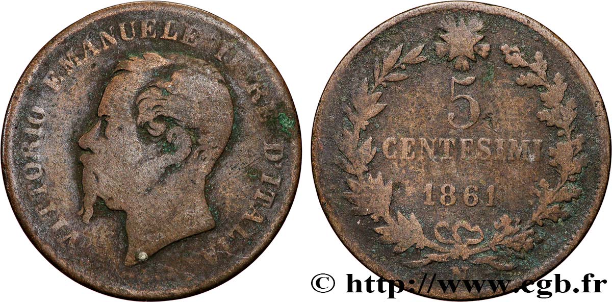 ITALIE 5 Centesimi Victor Emmanuel II 1861 Naples B+ 