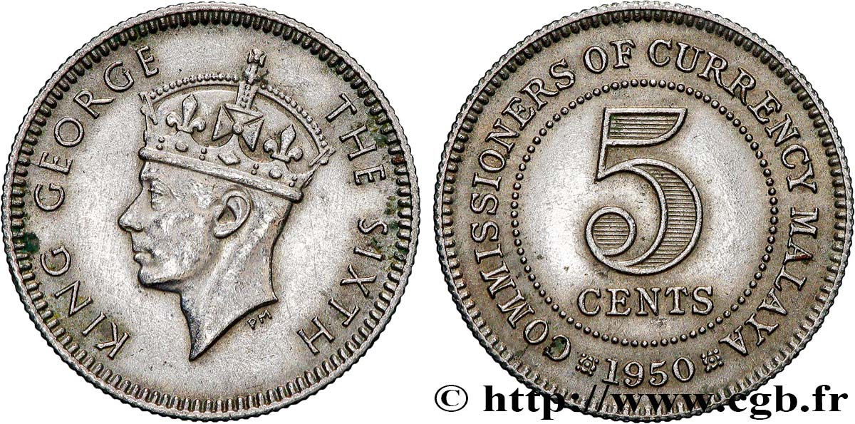 MALAYA 5 Cents Georges VI 1950  VZ 
