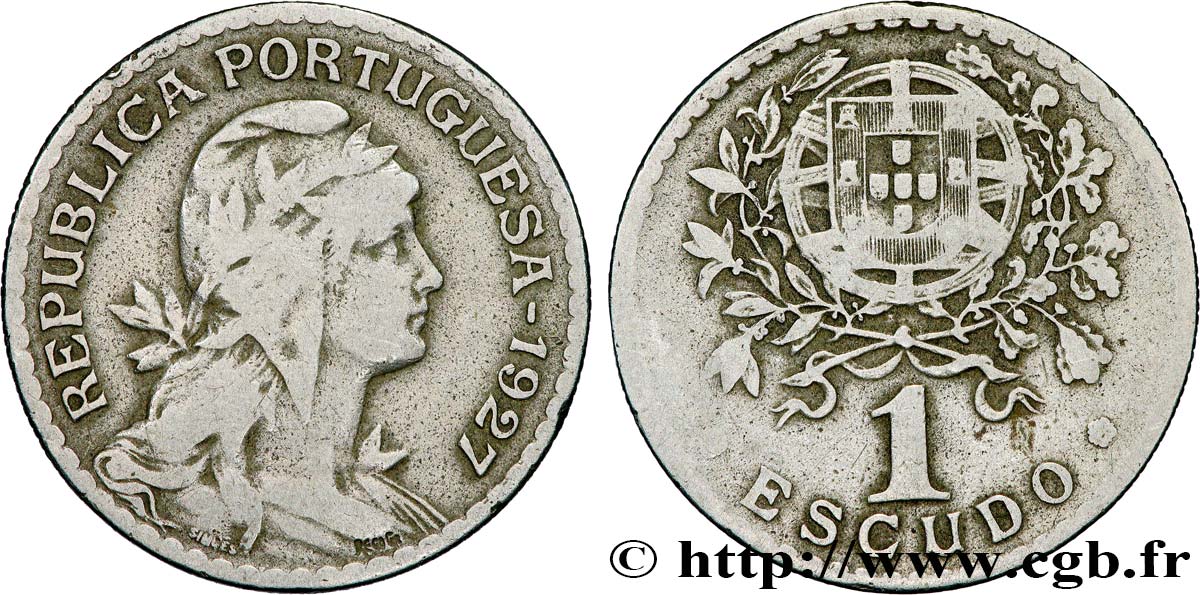 PORTUGAL 1 Escudo 1927  BC+ 