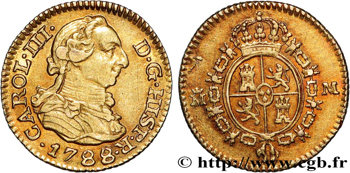 ESPAGNE - ROYAUME D ESPAGNE - CHARLES III 1/2 Escudo  1788 Madrid TTB 