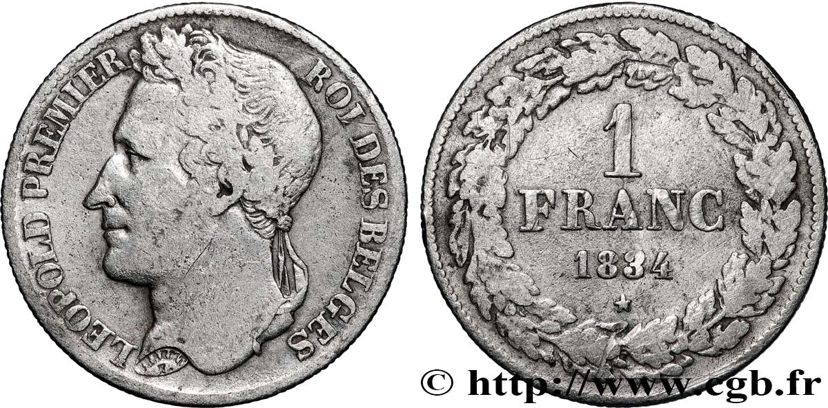 BELGIQUE - ROYAUME DE BELGIQUE - LÉOPOLD Ier 1 Franc  1834 Bruxelles TB+ 