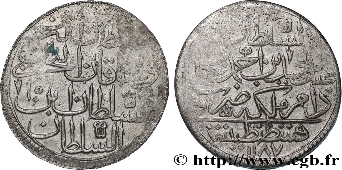 TURQUIE 2 Zolota (60 Para) AH 1187 an 15 au nom de Abdul Hamid I (1787) Constantinople TTB 
