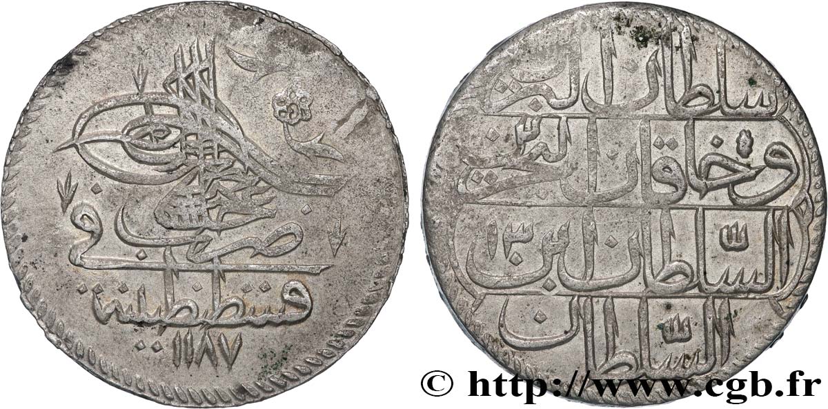 TURKEY 1 Piastre Abdul Hamid Ier AH 1187 an 13 1786  XF 