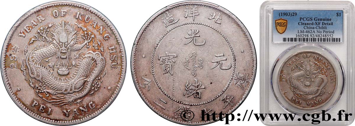 CHINA - EMPIRE - HEBEI (CHIHLI) 1 Dollar an 29 1903 Pei Yang XF PCGS