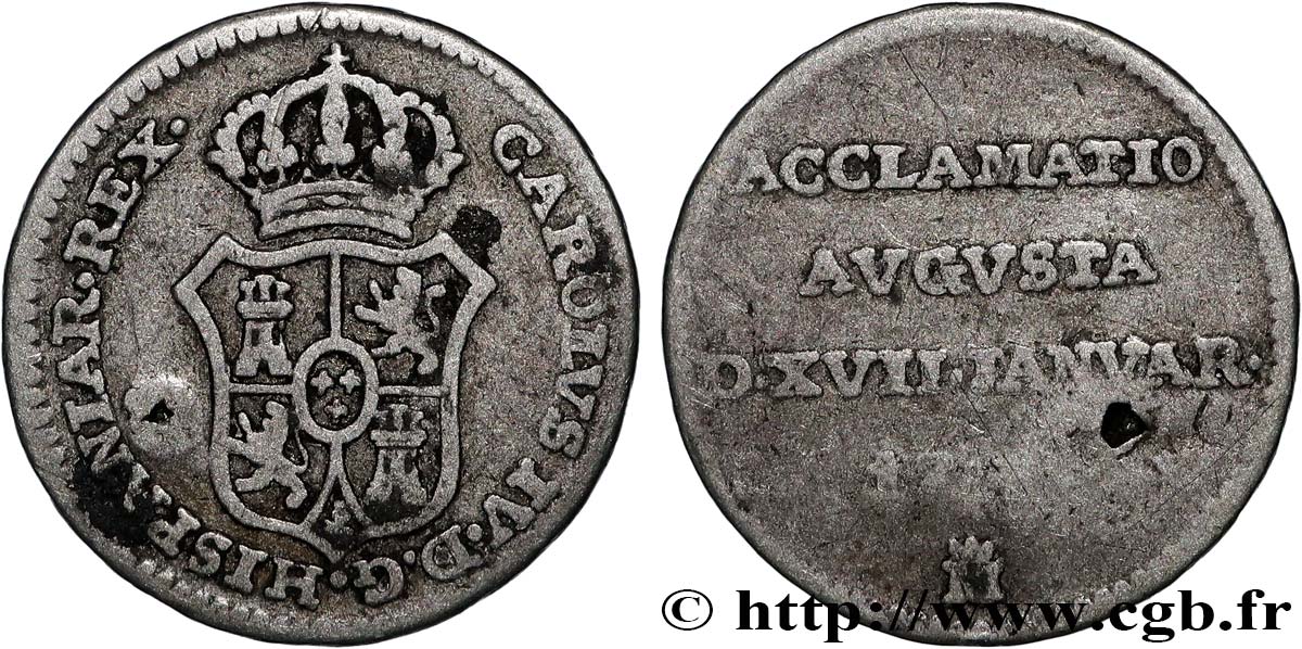 SPANIEN - KÖNIGREICH SPANIEN - KARL IV. Médaille d’acclamation au module de 1/2 Real 1789 Madrid SS 