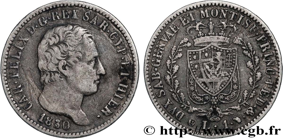 ITALIEN - KÖNIGREICH SARDINIEN 1 Lira Charles Félix 1830 Turin fSS 