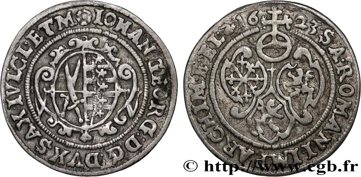 ALLEMAGNE - SAXE - DUCHÉ DE SAXE - JEAN-GEORGES Ier 1/12 thaler 1623 Leipzig TTB 