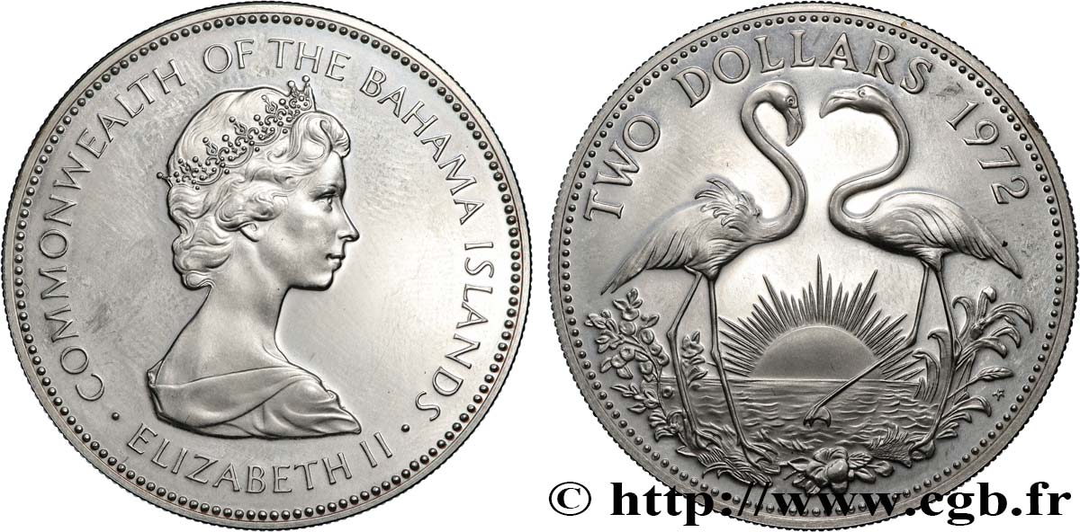 BAHAMAS 2 Dollars Proof Elisabeth II 1972  fST 