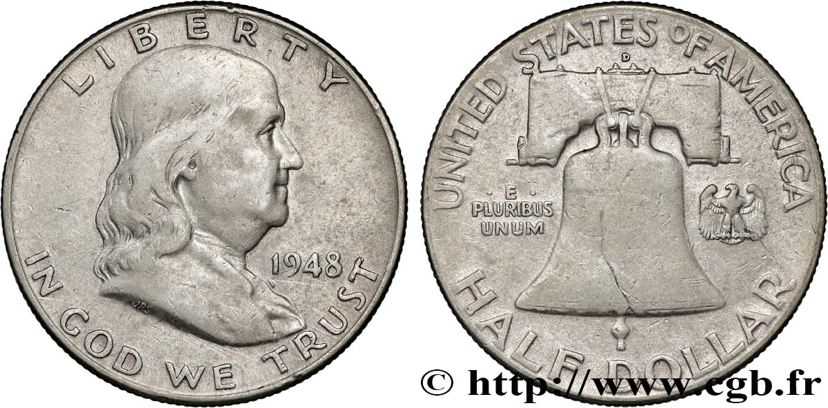 ESTADOS UNIDOS DE AMÉRICA 1/2 Dollar Benjamin Franklin 1948 Denver BC+ 