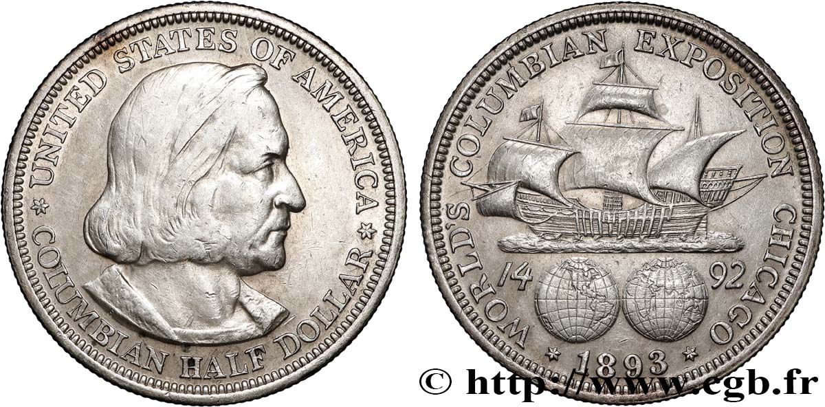 UNITED STATES OF AMERICA 1/2 Dollar Exposition Colombienne de Chicago 1893 Philadelphie XF 