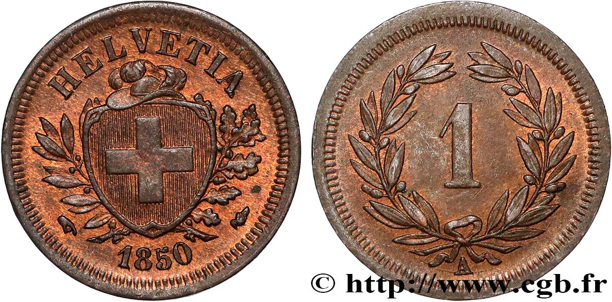 SWITZERLAND 1 Centime (Rappen) 1850 Paris AU 