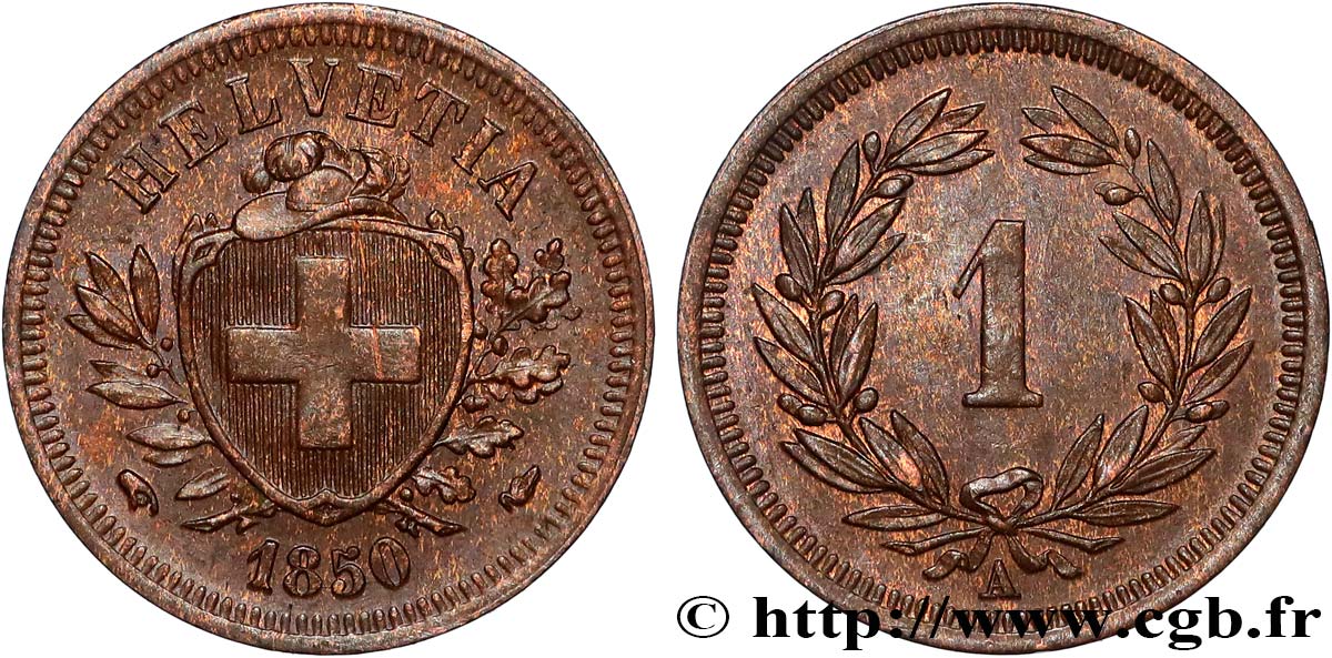 SWITZERLAND 1 Centime (Rappen) 1850 Paris AU 