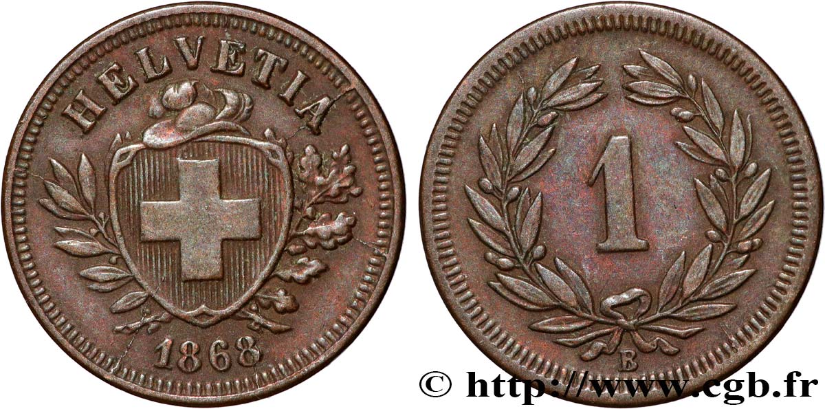 SWITZERLAND - HELVETIC CONFEDERATION 1 rappen 1868 Berne q.SPL 