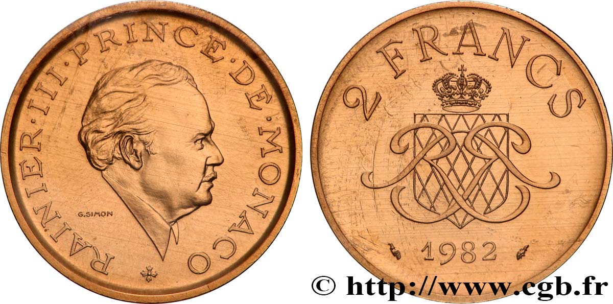 MONACO - PRINCIPALITY OF MONACO - RAINIER III Piefort en or 2 Francs  1982 Paris MS 