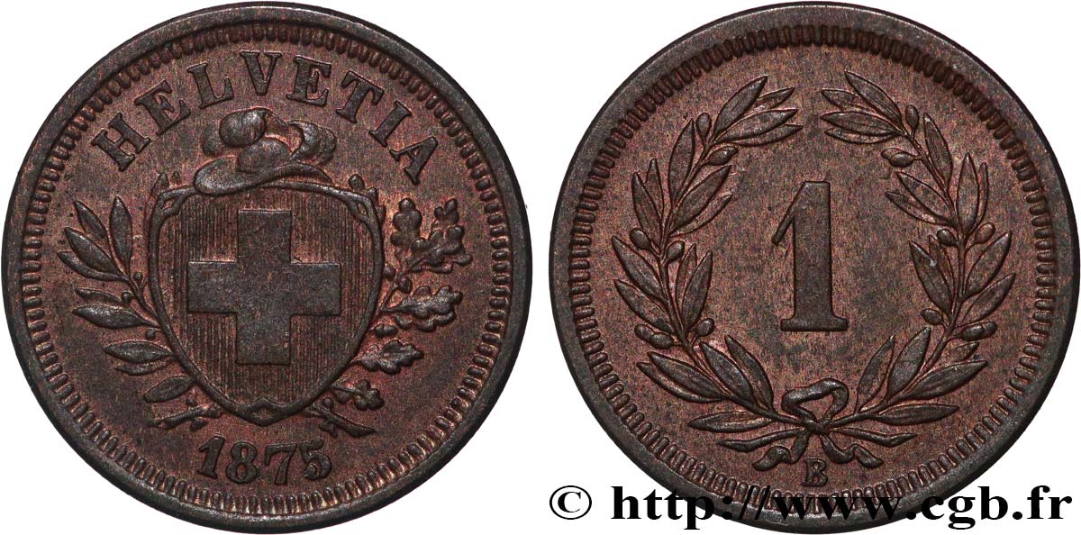 SWITZERLAND 1 rappen 1875 Berne AU 