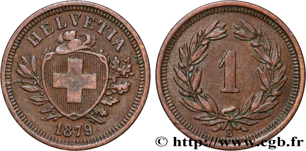 SWITZERLAND - HELVETIC CONFEDERATION 1 rappen 1879 Berne XF 