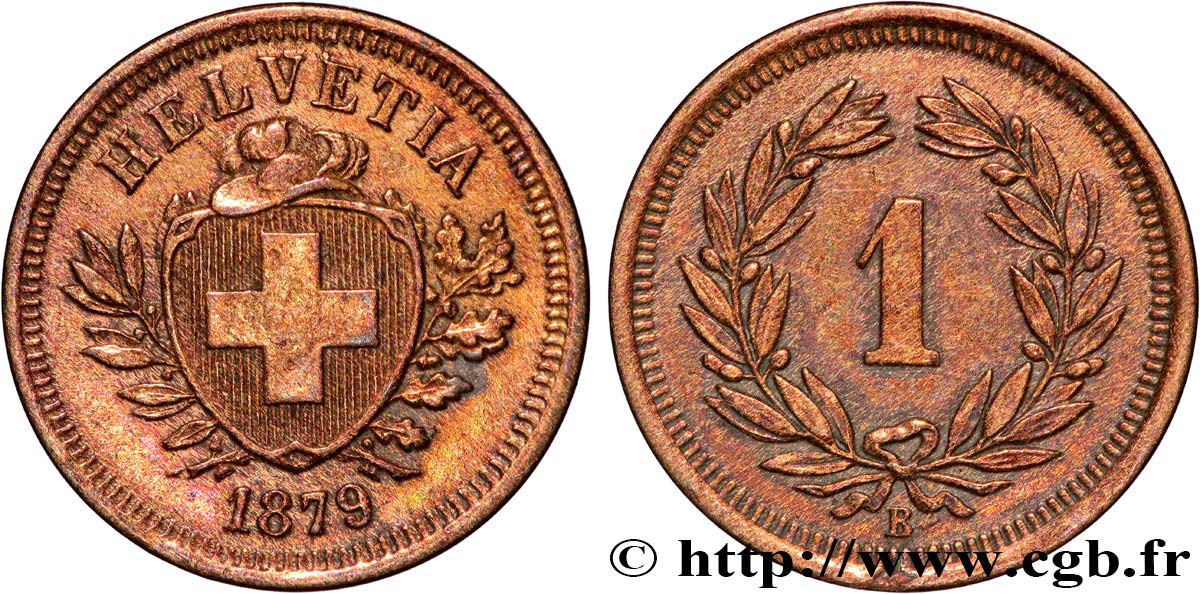 SWITZERLAND - CONFEDERATION OF HELVETIA 1 Centime (Rappen) 1879 Berne XF 