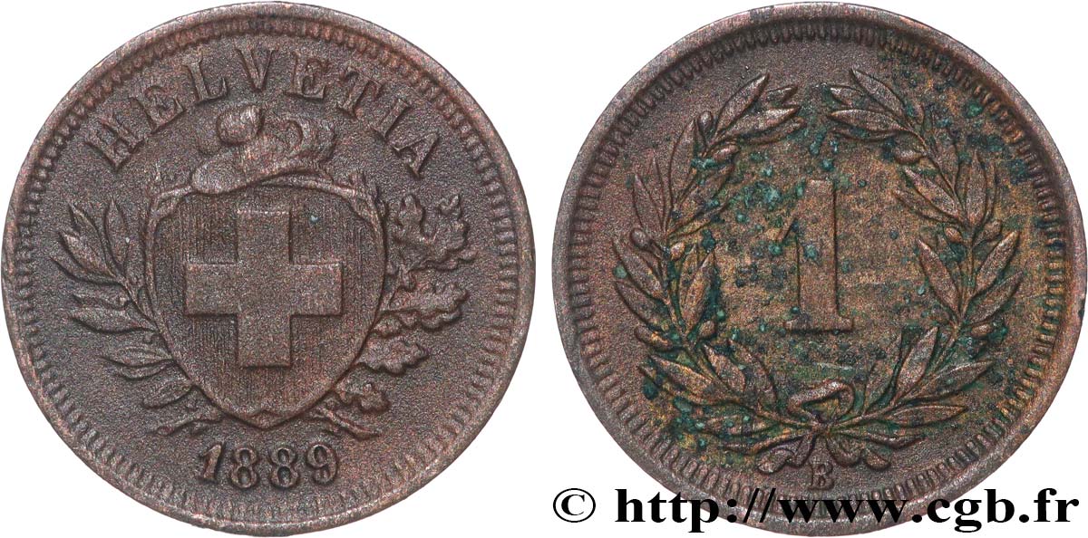 SWITZERLAND 1 Centime (Rappen) 1889 Berne XF 
