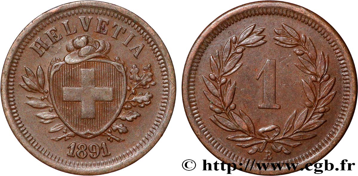 SUISSE 1 Centime (Rappen) 1891 Berne TTB+ 