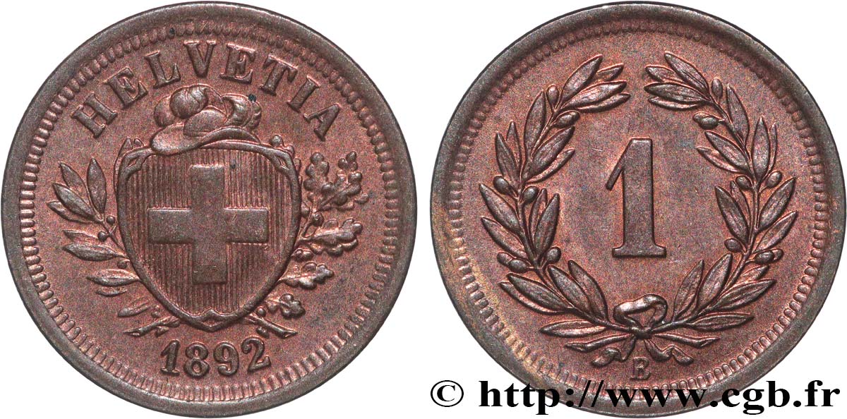 SUIZA 1 Centime (Rappen) 1892 Berne EBC 