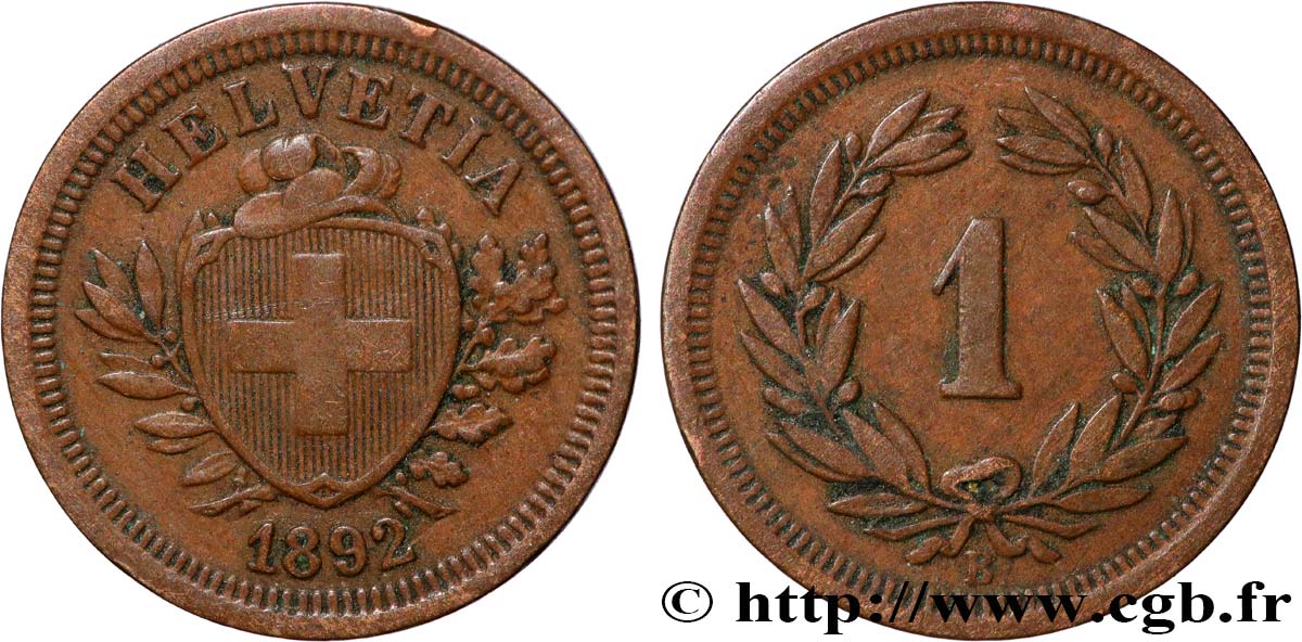 SWITZERLAND 1 Centime (Rappen) 1892 Berne AU 